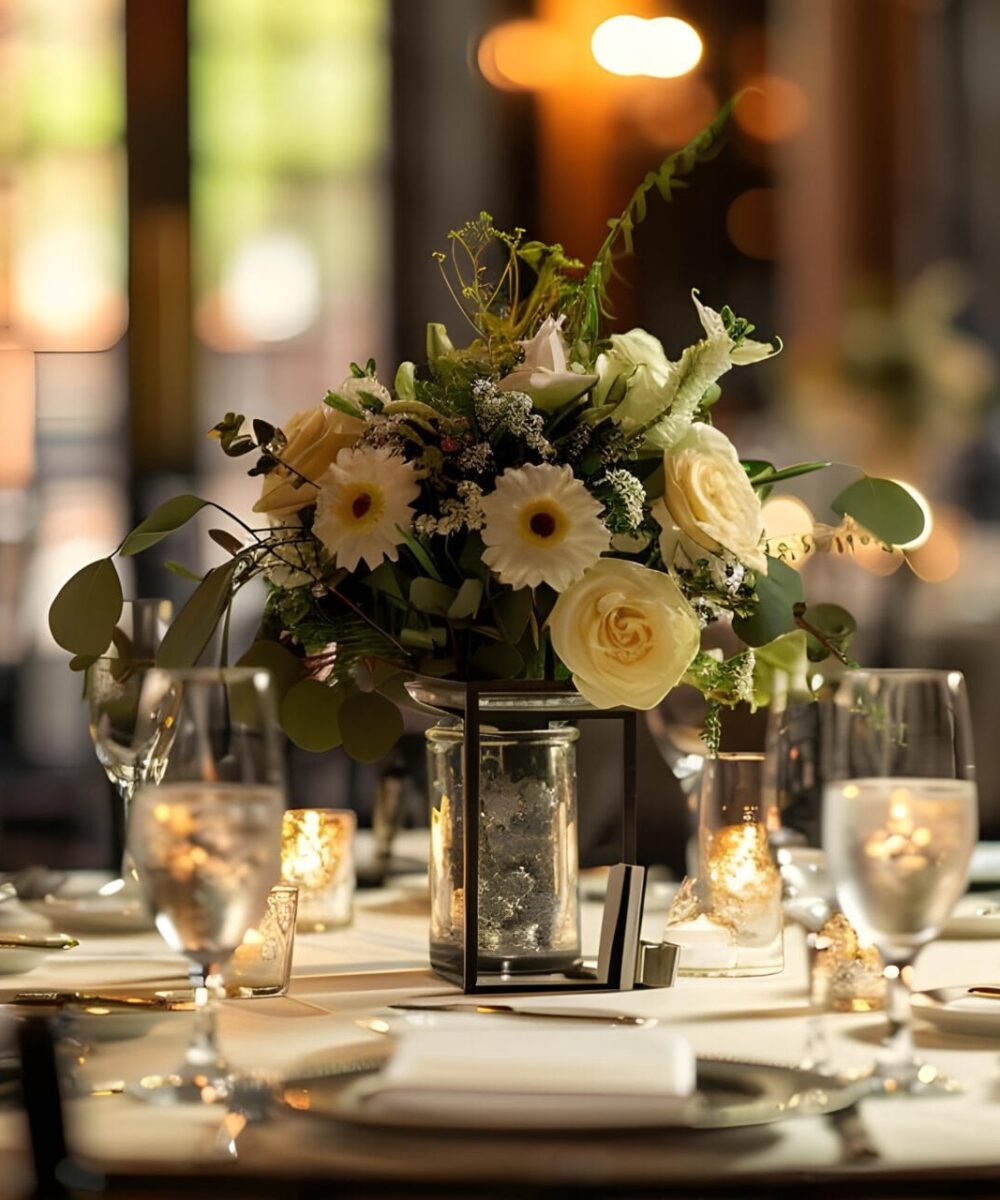 dekoracyjne eleganckie stoly w ekskluzywnym miejscu weselnym koncepcja luksusowe ustawienie wielki dekor elegancki projekt wyrafinowana atmosfera scaled