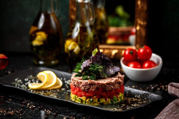 tuna salad with vegetables in the plate